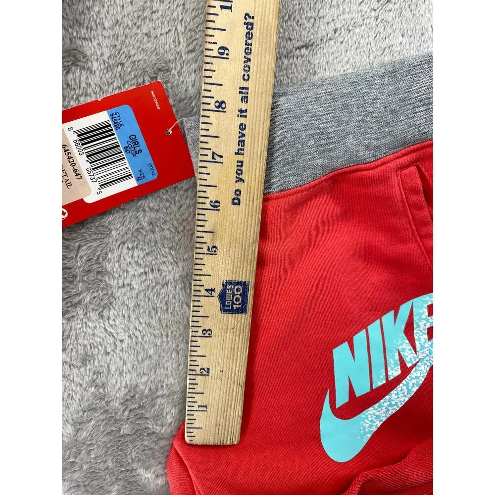 Nike Girls Coral Pink Fleece Shorts Medium M Retro Logo Sweat Shorts Pockets Y2K